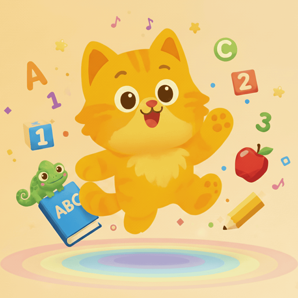 Learnimals educational app with friendly cat helper for children learning animals
